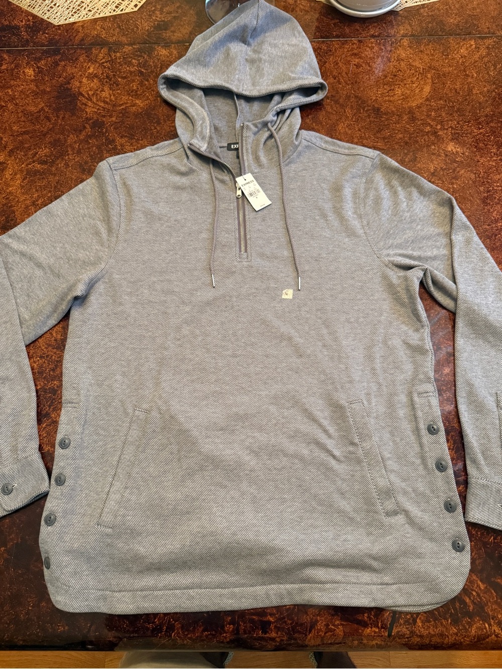 Express Women's Light Gray Hooded Quarter-Zip Pullover